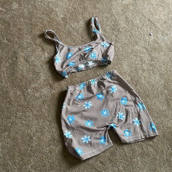 SET HEAVY MANNERS BAMBI LITTLE SHORT AND TOP FLORAL GINGHAM - Picture 3 of 3